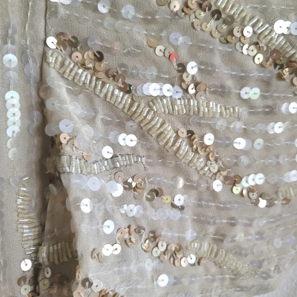 Mac Duggal, Sequined V-neck Flutter Sleeve Tea Length Dress,Oyster,Size 12, NWT - Picture 9 of 12